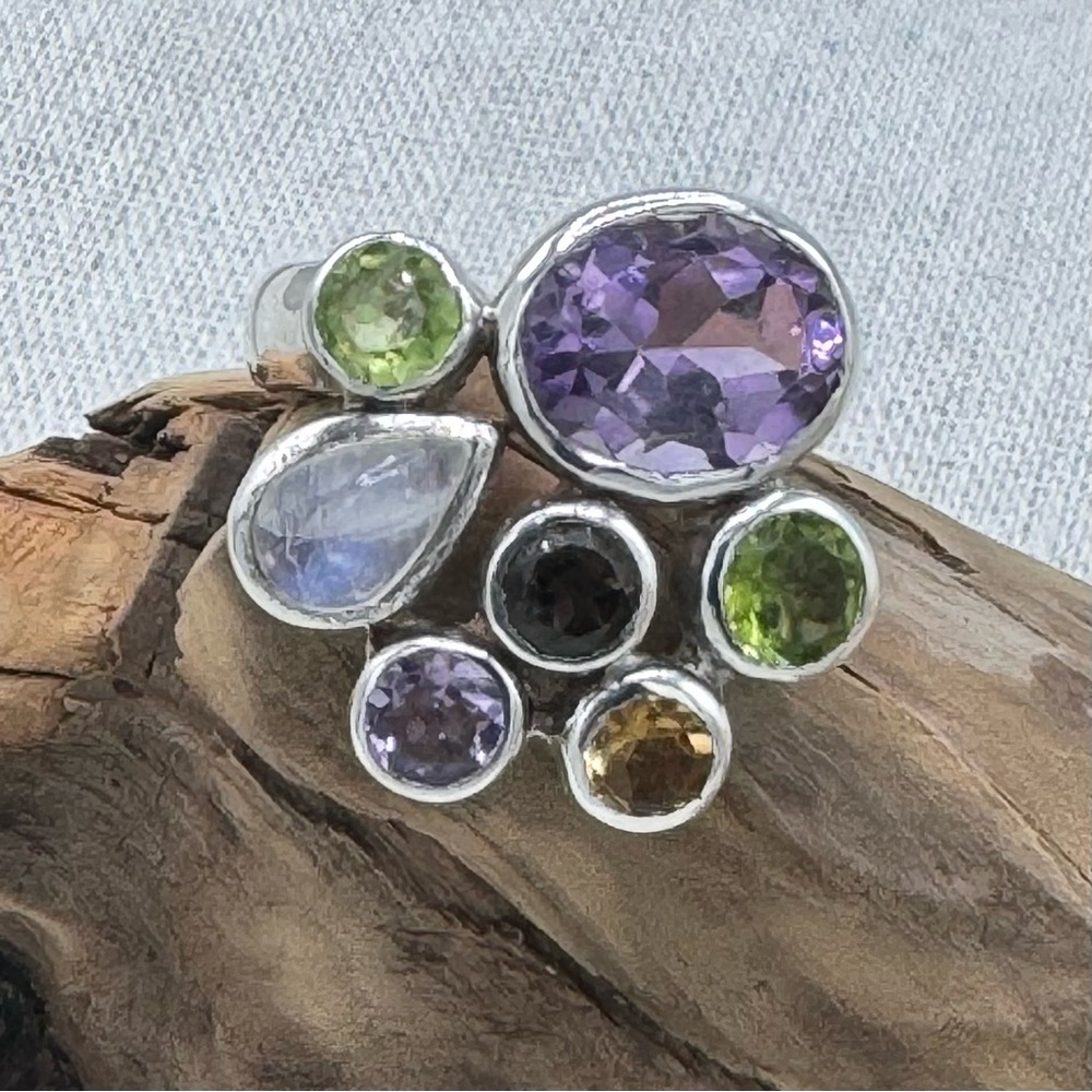 Sterling Silver Multi Gemstone Statement Ring. This a beauty. - Picture 2 of 5
